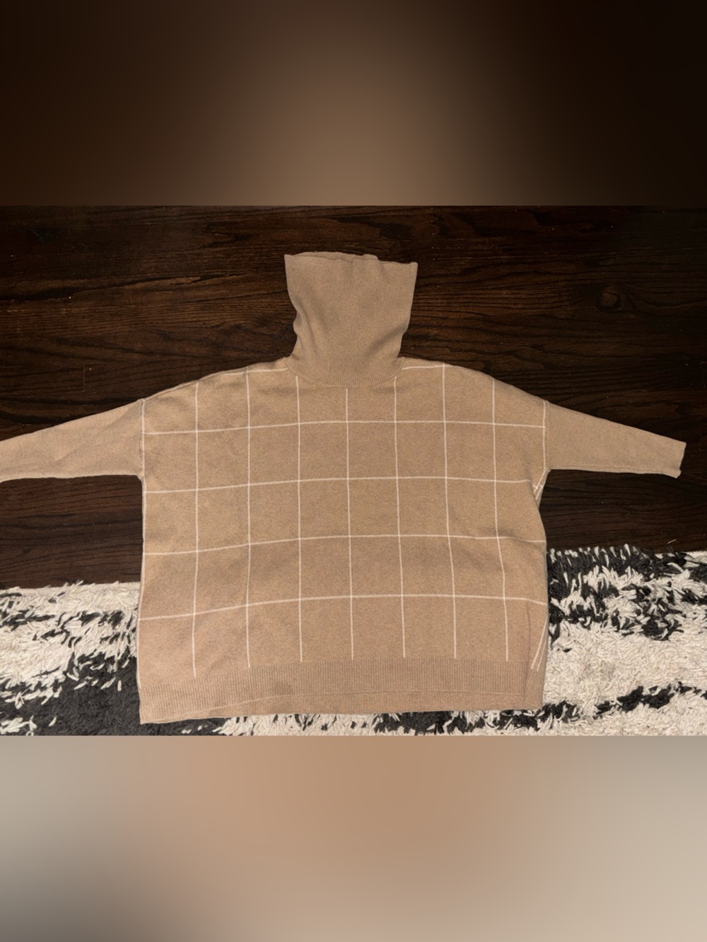 LOFT Tan Windowpane Turtleneck Sweater